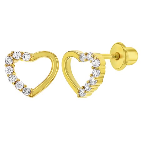 earrings 18k backs screw plated crystal clear heart children gold baby
