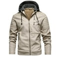 thumbnail image 2 of Hinvhai Men's Faux Leather Jacket Motorcycle Jacket Waterproof Windproof PU Moto Vintage Bomber Hoodie with Removable Hood White 10(XL), 2 of 9