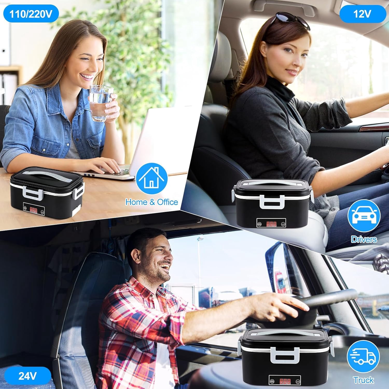 Bestdin Electric Lunch Box Food Heater for Work, 80W Food Warmer for Car Truck Travel with 2 Stainless Steel Containers 1.8 Liters Potable Self Heating lunch Box for Adults
