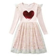 thumbnail image 4 of TOOYOU Cute Girl Dress Heart Print Long Sleeved Mesh Flower Petal Princess Dress Leisure Sundress Pink Size 6-7 Y, 4 of 8
