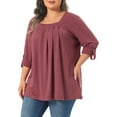 thumbnail image 4 of Agnes Orinda Women's Plus Size Blouses Long Sleeve Square Neck Flowy Pleated Loose Fit Tunic Tops 3X Burgundy, 4 of 6