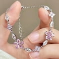thumbnail image 5 of T-HOTLYST Chic Pink Zircon Cherry Blossoms Bracelet Charming Pink Crystal Cherry Bracelet Stylish Wristband for Special Occasions, 5 of 10