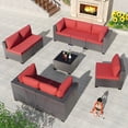 thumbnail image 7 of ALAULM 9 Pieces Patio Conversation Furniture Set Outdoor Sectional Sofa Sets W/Cushions Brown PE Rattan, Red, 7 of 7