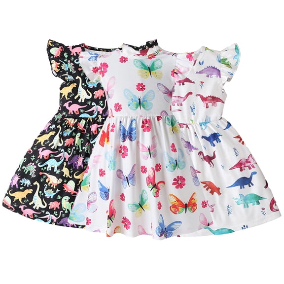 LYMAYTER 18M-6T Girls Flower Dress for Toddler Baby Summer Flutter Sleeve A-Line Dresses Tutu Princess Dress up Party Wedding