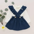 thumbnail image 2 of Sinhoon Toddler Baby Girl Dress Linen Suspender Skirt Set Long Sleeve Shirts Ruffled Dress Clothes, 2 of 14
