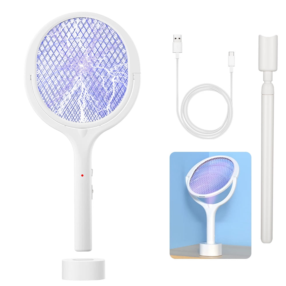 JahyShow Electric Fly Swatter, Indoor Bug & Mosquito Zapper Racket with USB Rechargeable, Rotating Head and Telescopic Wand, Effective Fruit Fly, Spider, Gnat & Wasp Killer