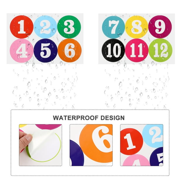 2 Sheets Colorful Round Number Stickers Waterproof Number Paster for Home