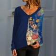 thumbnail image 4 of Mode Femme Décontractée Col en V Manches Longues Imprimé Patchwork Hauts T-Shirt Blouse, 4 of 9