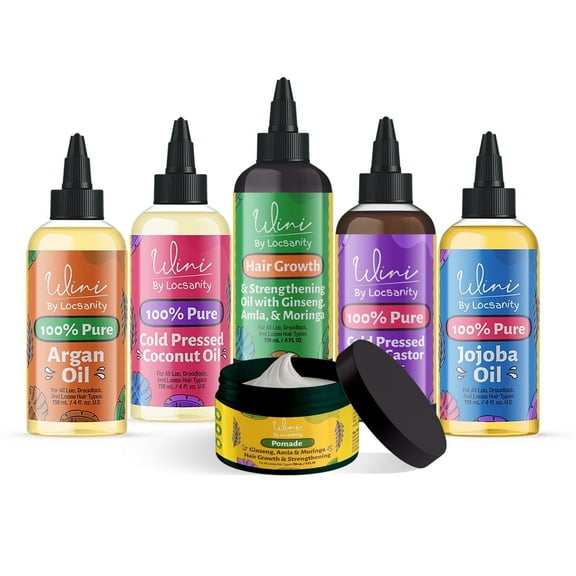 Wini by Locsanity Loose Natural Haircare Bundle for Healthy, Moisturized Hair - Pomade, Growth Oil, Jamaican Castor Oil, Coconut Oil, Jojoba Oil, Argan Oil