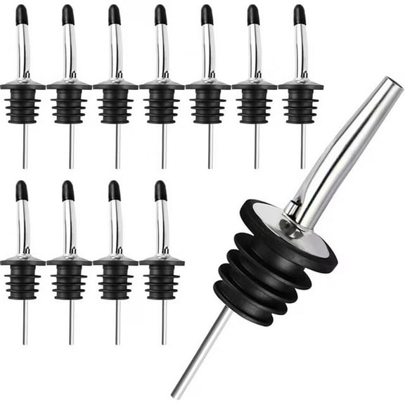 12 Pack Loopunk Liquor Pour Spouts Set,Stainless Steel Classic Bottle Pourers Tapered Spout-Liquor Pourers with Rubber Dust Caps