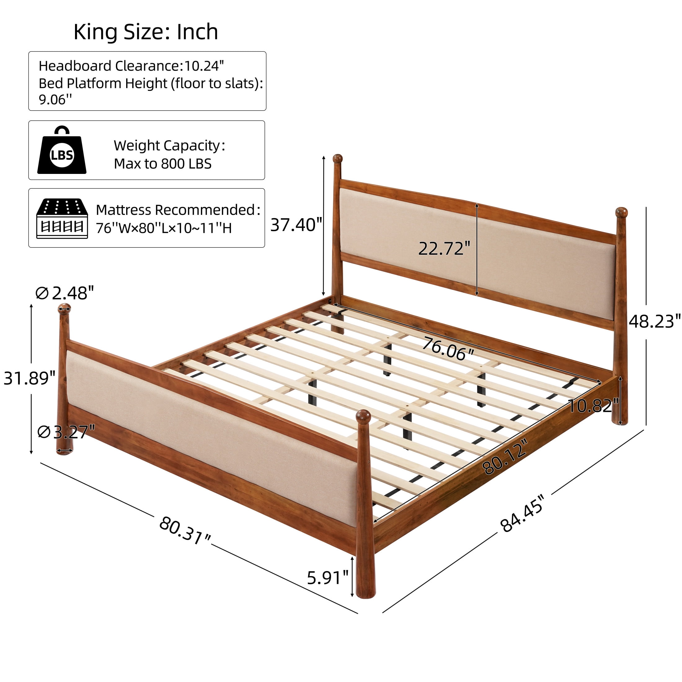 Christopher Knight Home Farmhouse King Platform Bed Frame with Upholstered Headboard, Cherry