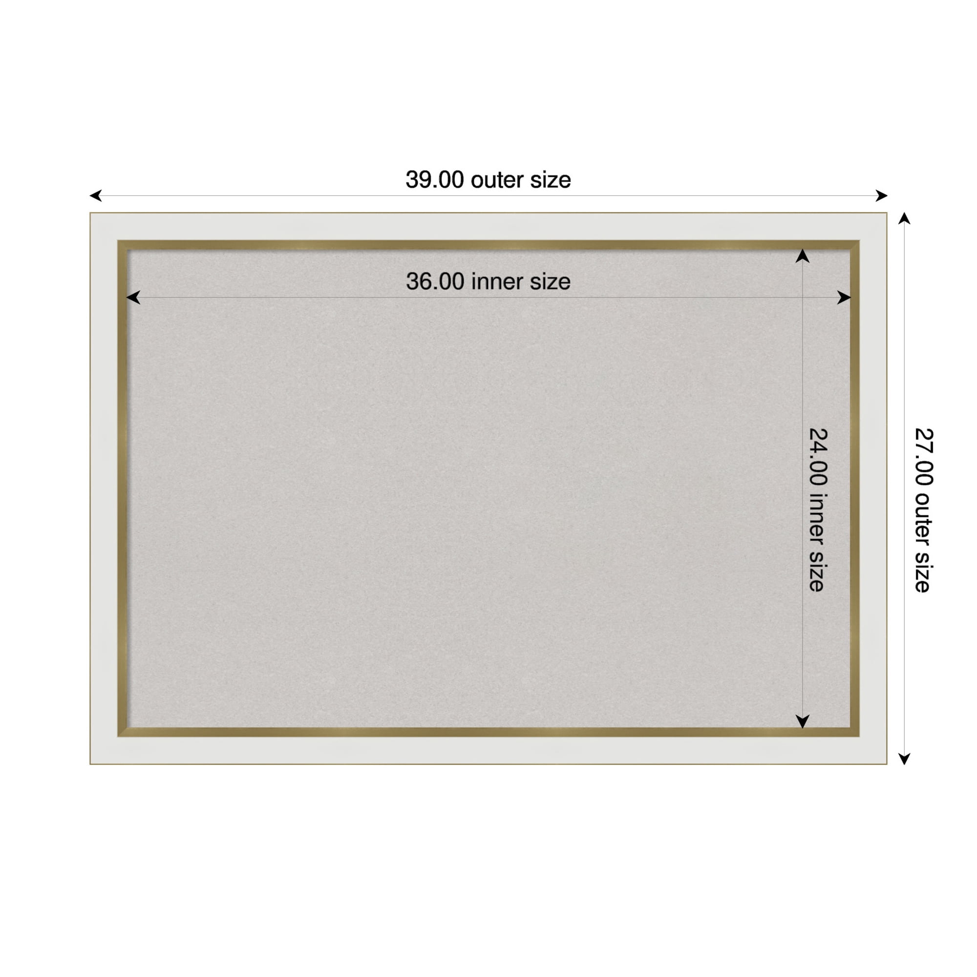 Amanti Art Grey Cork Board Framed Eva White Gold Narrow Bulletin Board 39 in. x 27 in.