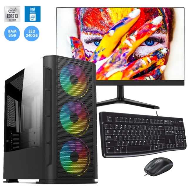 PC armada Computadora i3 10100 Intel RAM 8GB SSD 240GB 500W 80+ monitor 21.5" FULL HD