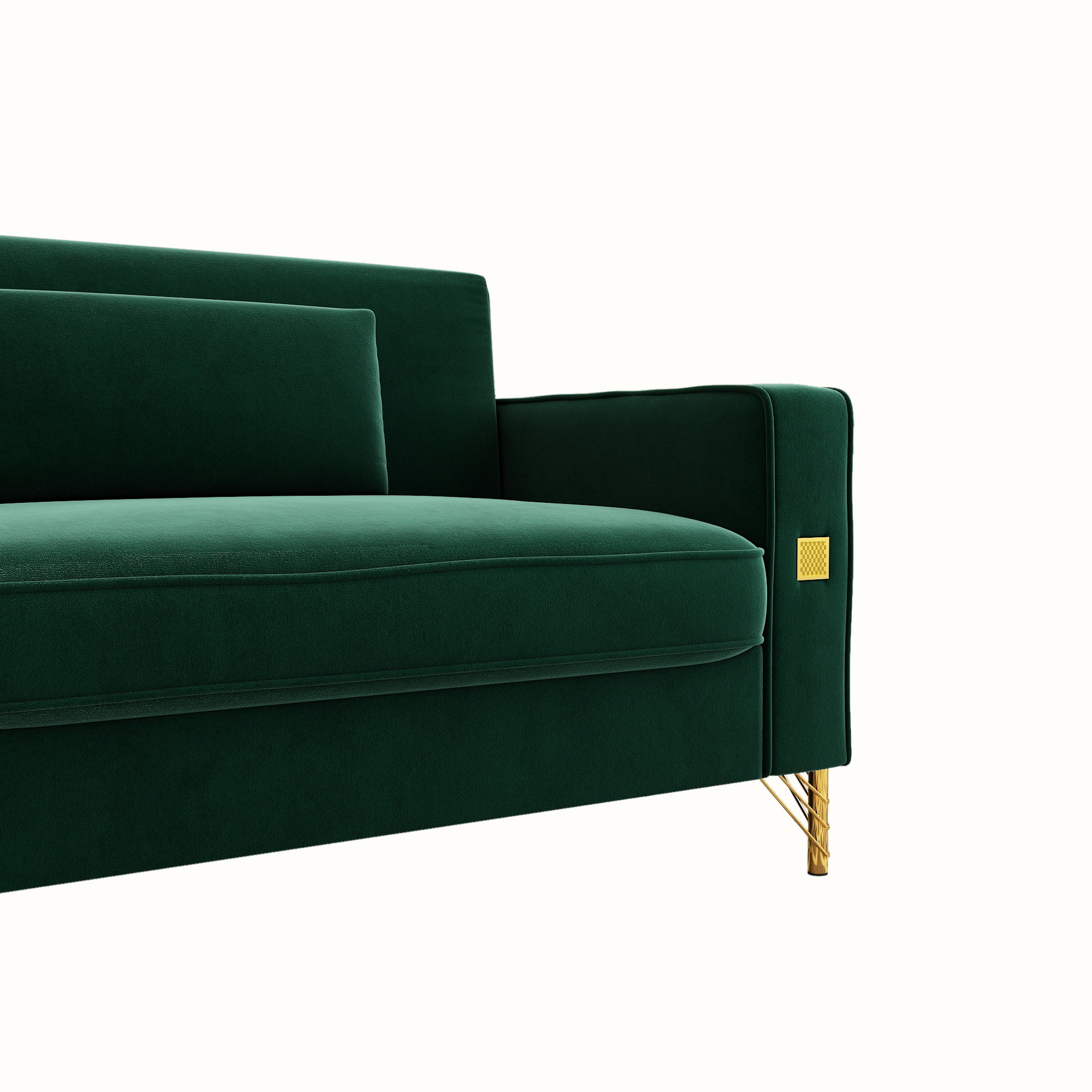 Modern Velvet Upholstered Sofa Couch with Pillows Removable Cushions and Gold Metal Legs for Living Room Office Apartment
