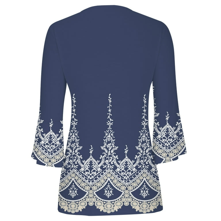 OVTICZA Womens Button Blouse Tunic Butterfly 3/4 Sleeve