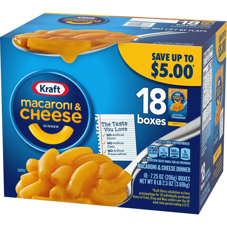 Kraft Original Macaroni & Cheese Dinner, 18 ct Pack, 7.25 oz Kraft Original Macaroni & Cheese Dinner, 18 ct Pack, 7.25 oz