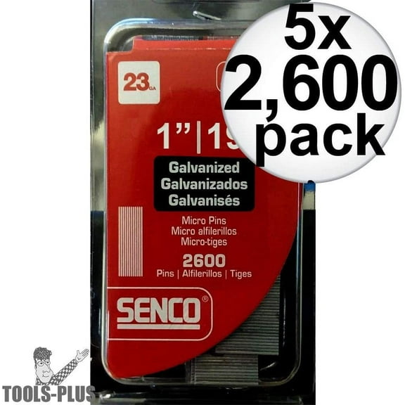 Senco A101009 2,600pk 1" 23 Gauge Galvanized Micro Pin Nails 5-Pack