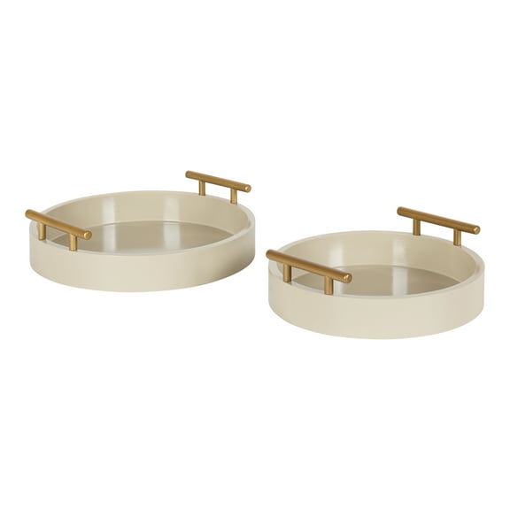 Kate and Laurel Lipton Round Tray Set, Light Brown/Gold 2 Piece