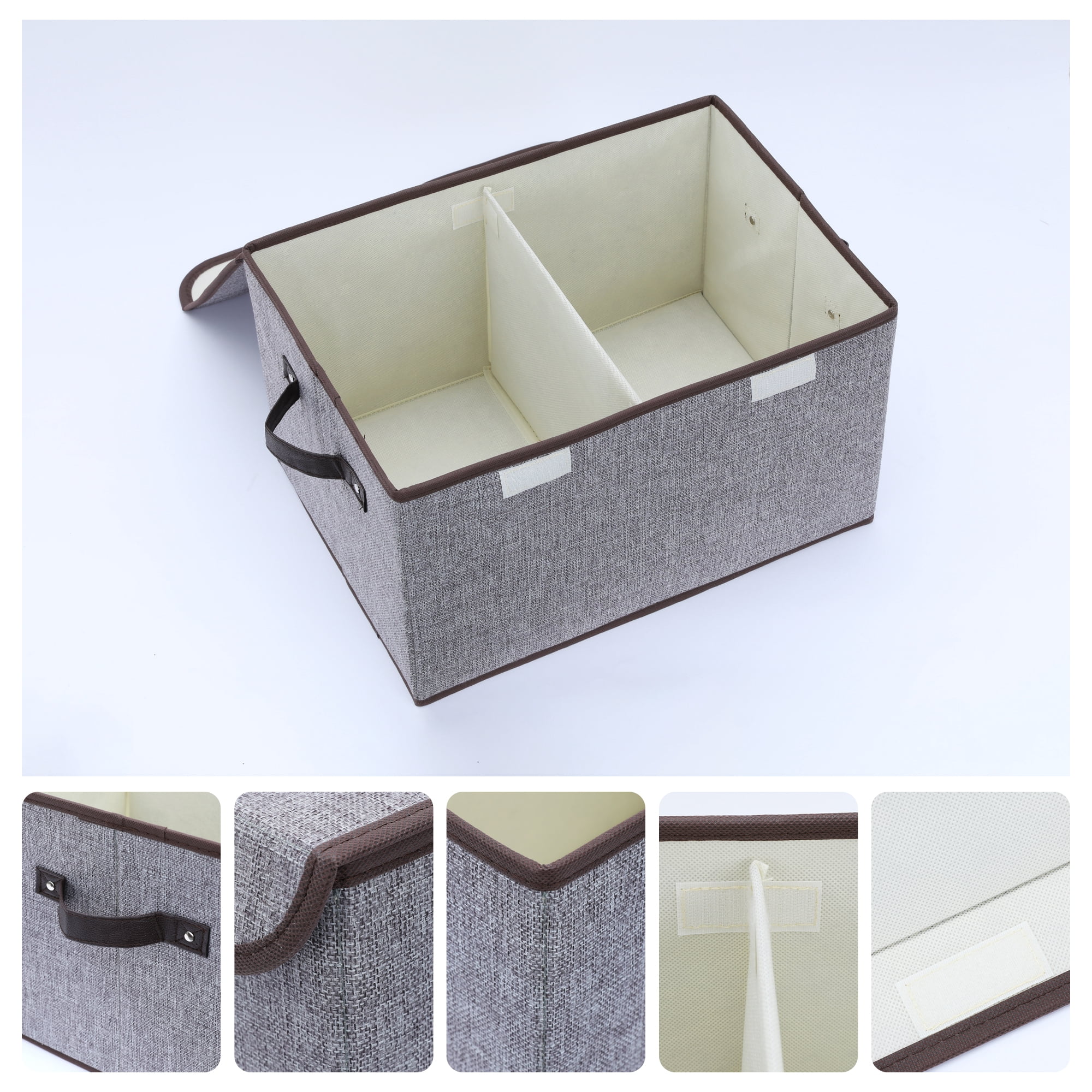 Unique Bargains Fabric Storage Bin Cube with Handle and Lid Collapsible Basket Grey