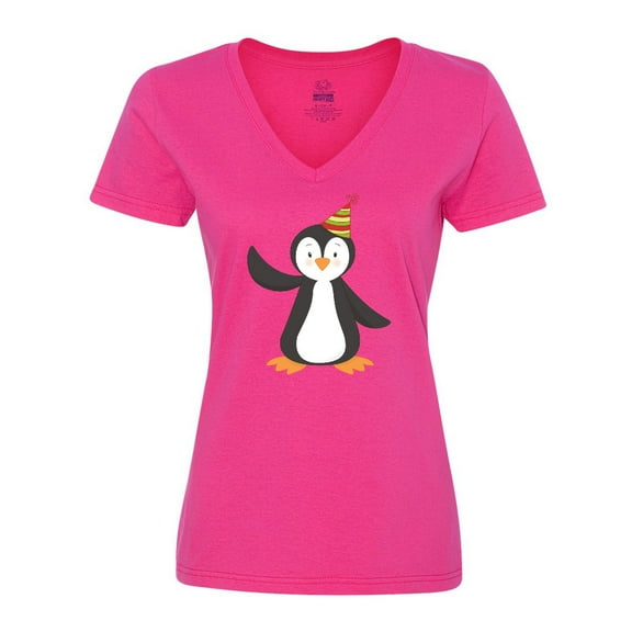 Inktastic Cute Penguin, Baby Penguin, Penguin with Party Hat Women's V-Neck T-Shirt