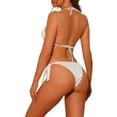thumbnail image 3 of Women's Chain Linked Detail Textured Bikini Sets 2 Pieces Tie Side Triangle Thong Bottom Swimsuit Bathing Suits X-Small White, 3 of 5