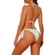 thumbnail image 3 of Conjuntos de bikini de dos piezas con detalle de cadena para mujer, parte inferior de triángulo con lazo, traje de baño X-Large blanco, 3 of 5