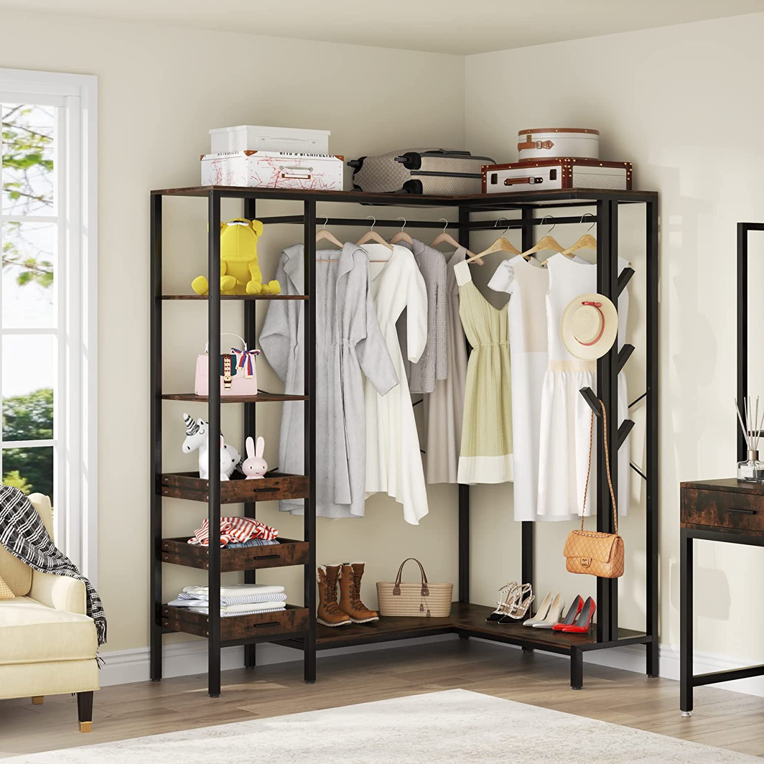 Garment Rack with Wood Storage Shelf – INNOKA