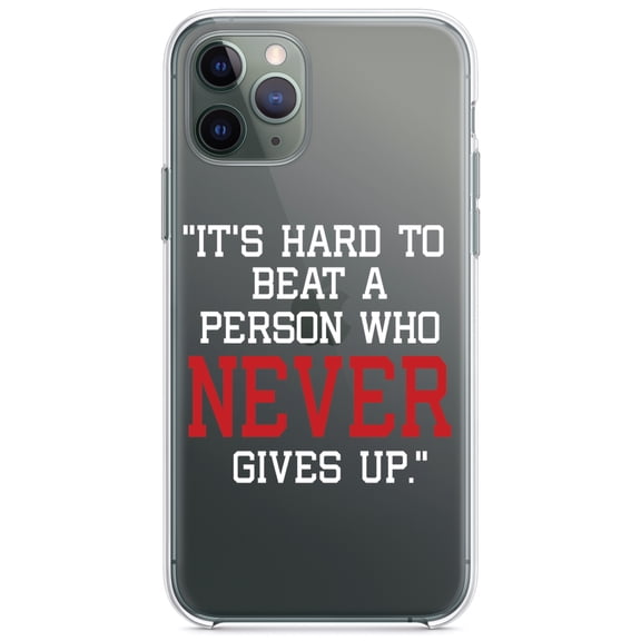 DistinctInk Clear Shockproof Hybrid Case for iPhone 13 PRO (6.1" Screen) - TPU Bumper Acrylic Back Tempered Glass Screen Protector - It's Hard to Beat a Person Who Never Gives Up