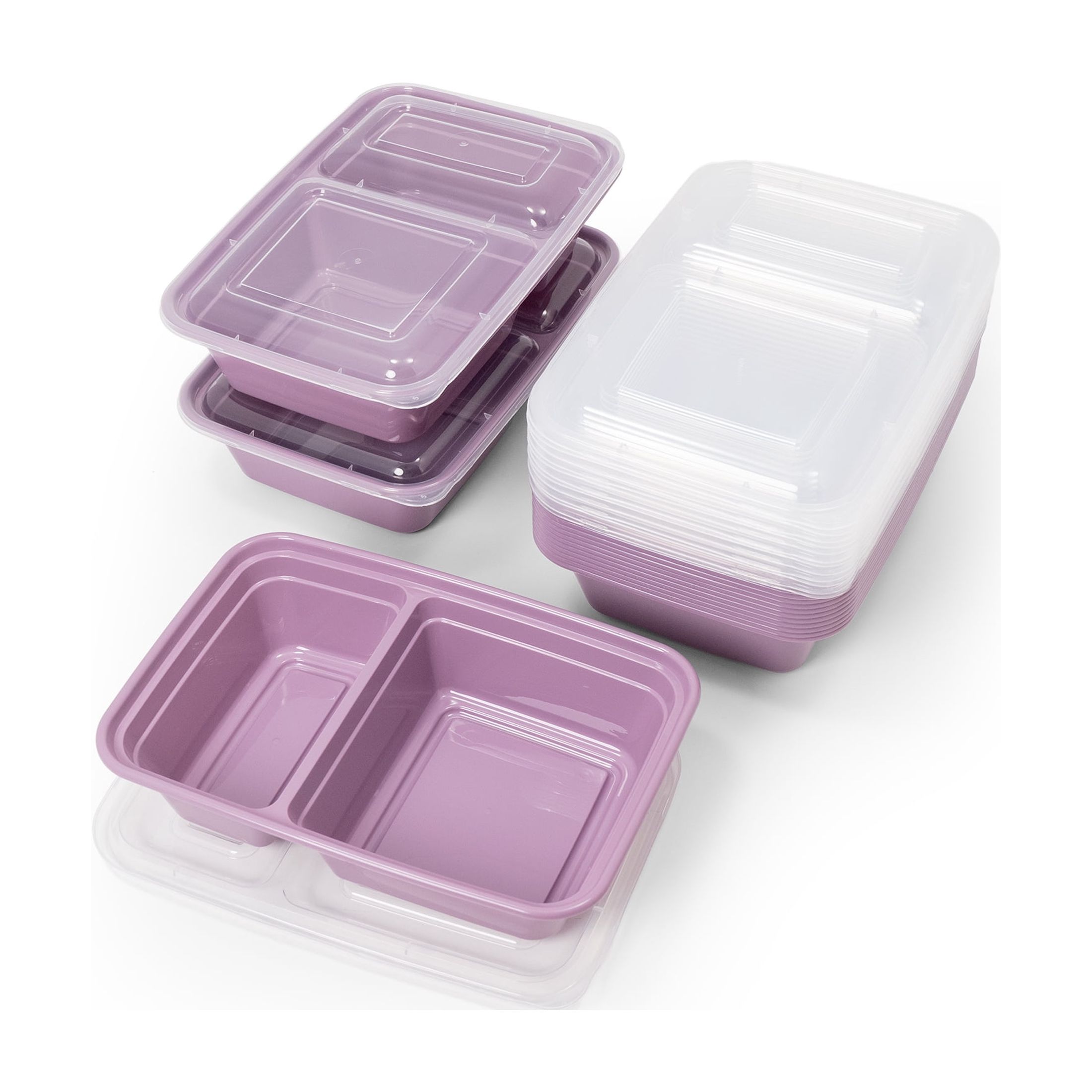 Mainstays 15-Pack 2-Compartment BPA-Free Meal Prep Food Storage Containers, Lilac Bloom