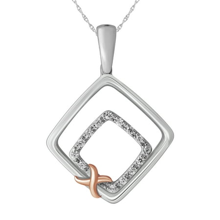 Diamond Double Square Pendant with Infinity Symbol in Sterling Silver and 14 Karat Rose Gold