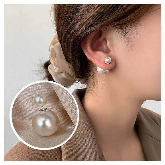 Earrings for Women, Pearl Earrings, Double Sided Ball Pearl Earrings for Women, Large Pearl Earrings Silver Front Back Earrings, Hypoallergenic Earrings, White