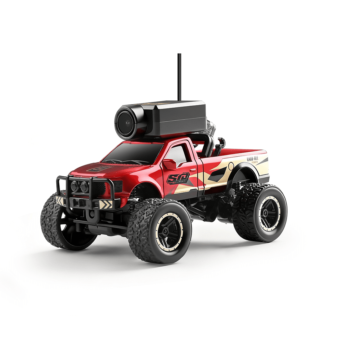 1/64 Scale FPV Mini RC Truck with WiFi HD Camera & APP + Remote Dual Control, 2.4G Full-Proportional RC Crawler with Display Screen, Gyro Stabilization & 3-Speed & Cruise Control - RTR