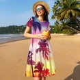thumbnail image 4 of Balery Tropical Palm Tree at Sunset Vestidos sueltos de manga corta para mujer, vestidos de verano 2025, vestidos casuales de corte A con vuelo., 4 of 6
