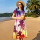 thumbnail image 4 of Easygdp Tropical Palm Tree at Sunset para Vestido Transpirable de Mujer, Vestido Suelto de Manga Corta con Pliegues y Bolsillos para el Verano, 4 of 6