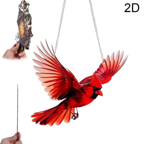 Winged Cardinal Christmas Ornaments, Decorative Hanging Ornaments Acrylic Ornaments, Acrylic Cardinal Bird Hanging Ornament, Cardinal Christmas Tree Decorations - 20cm/Style D