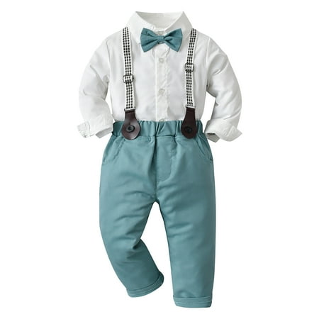 

OAUP 2PCS Toddler Boys Outfit Sets Long Sleeve Shirt Tops Pants 3PCS Child Kids Gentleman Bowtie Outfits Set Overalls Autumn Winter Leisure Fashion Outfit 3-5Y