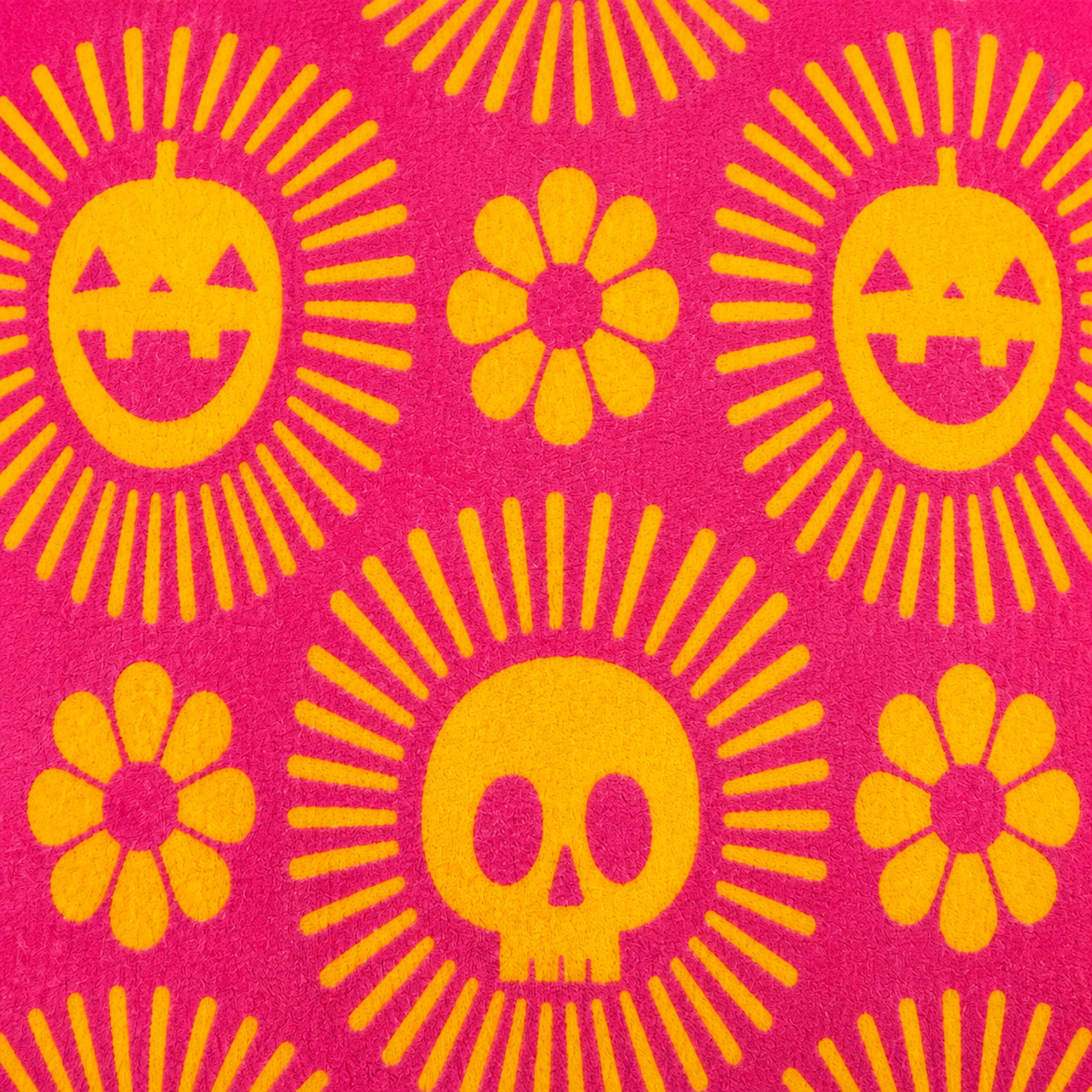 Summerween 18"x18" Plush Decorative Pillow,  Sunshine Skulls