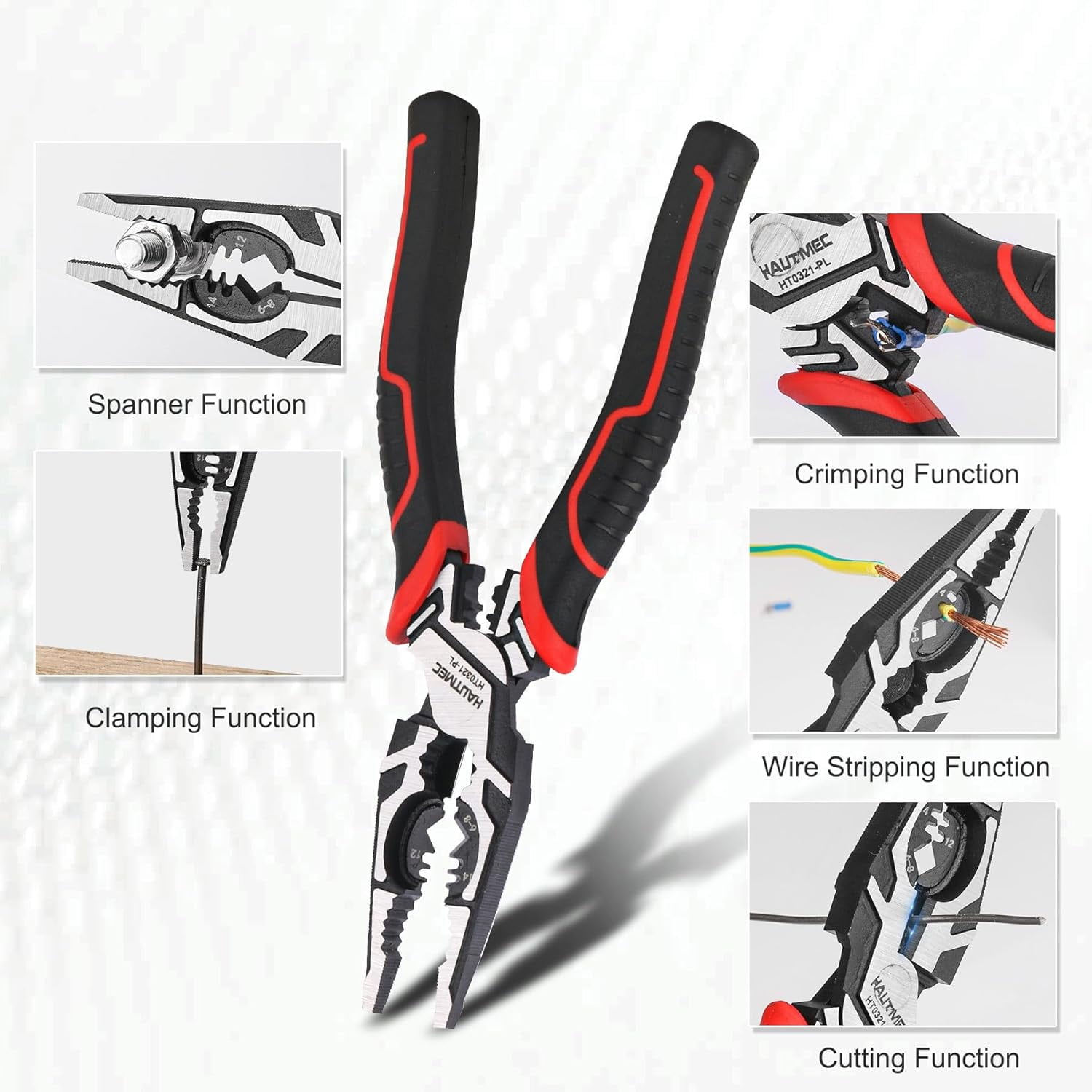 Pro Wire Stripper Tool 8" Multifunctional Combination Linesman Pliers Cable Cutter Wire Strippers Electrical Terminal Crimping Tool Clamping Spanner High leverage Eccentric Design HT0321