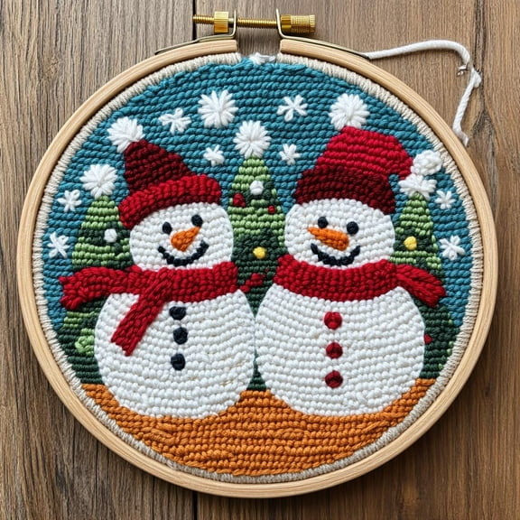 DIY Punch Needle Kits Merry Christmas Snowman Easy for Beginners Punch Needle Embroidery Set with Hoop Stamped Pattern for Craft lovers and Home Decor-5