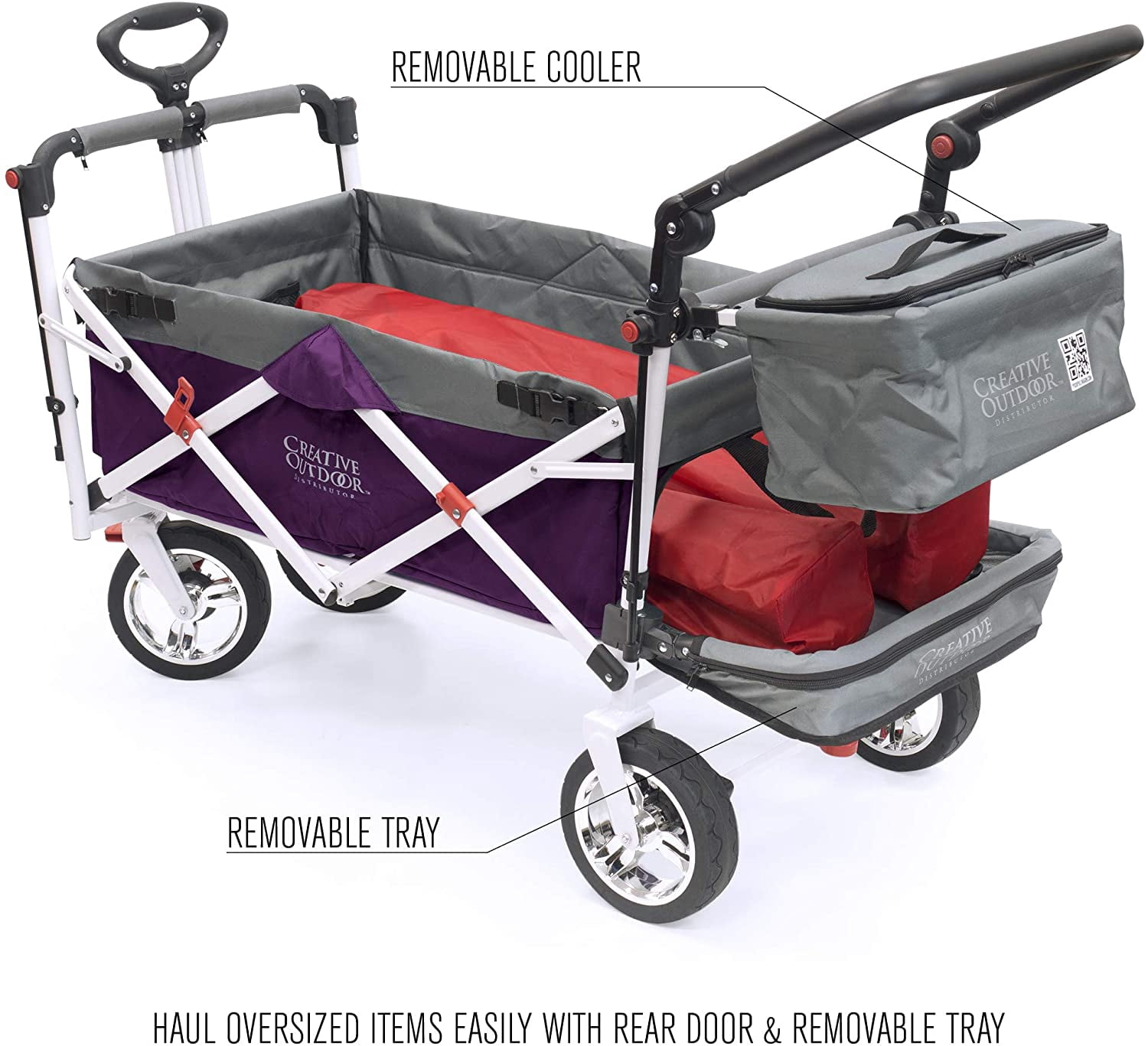 Creative Outdoor Push-Pull Collapsible Folding Wagon for Kids With Removable Canopy- Purple and Gray