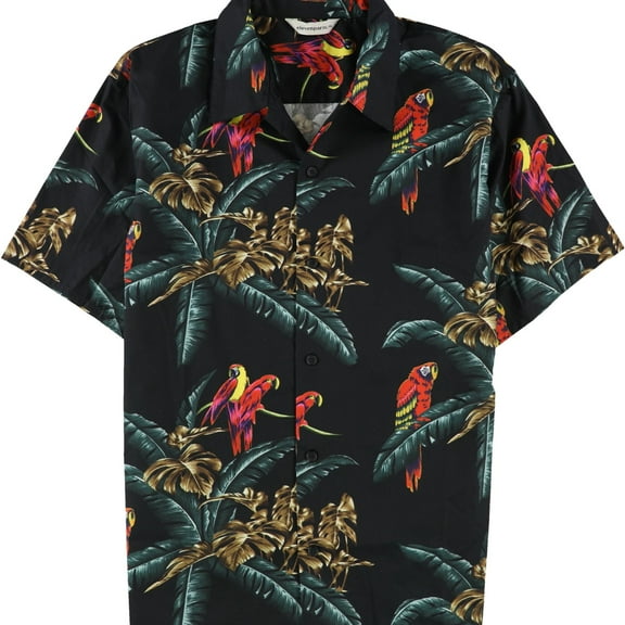 Elevenparis Mens Woven Button Up Shirt, Black, XX-Large