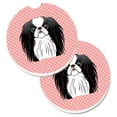 thumbnail image 1 of Checkerboard Pink Japanese Chin Set of 2 Cup Holder Car Coaster, 1 of 1