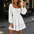 thumbnail image 4 of Bxsruta Womens Dress Long Sleeve Square Neck Casual Mini Dresses Flowy Ruffle Hem Sundress, 4 of 6