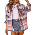 thumbnail image 1 of XINQIHANG Womens Casual Plaid Shacket Button Down Long Sleeve Shirt, 1 of 6