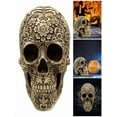 thumbnail image 5 of Creative Skull Flowers Sculpture 8.1'' Human Head Skeleton Statue Collectible Halloween Decoration Home Decor,Gold, 5 of 14