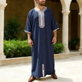 thumbnail image 2 of IWRICH Men's Embroidery Moroccan Thobe Mogadishu Djellaba Robe Jubba Prayer Kaftan Arabic Abaya 01-Navy S, 2 of 6