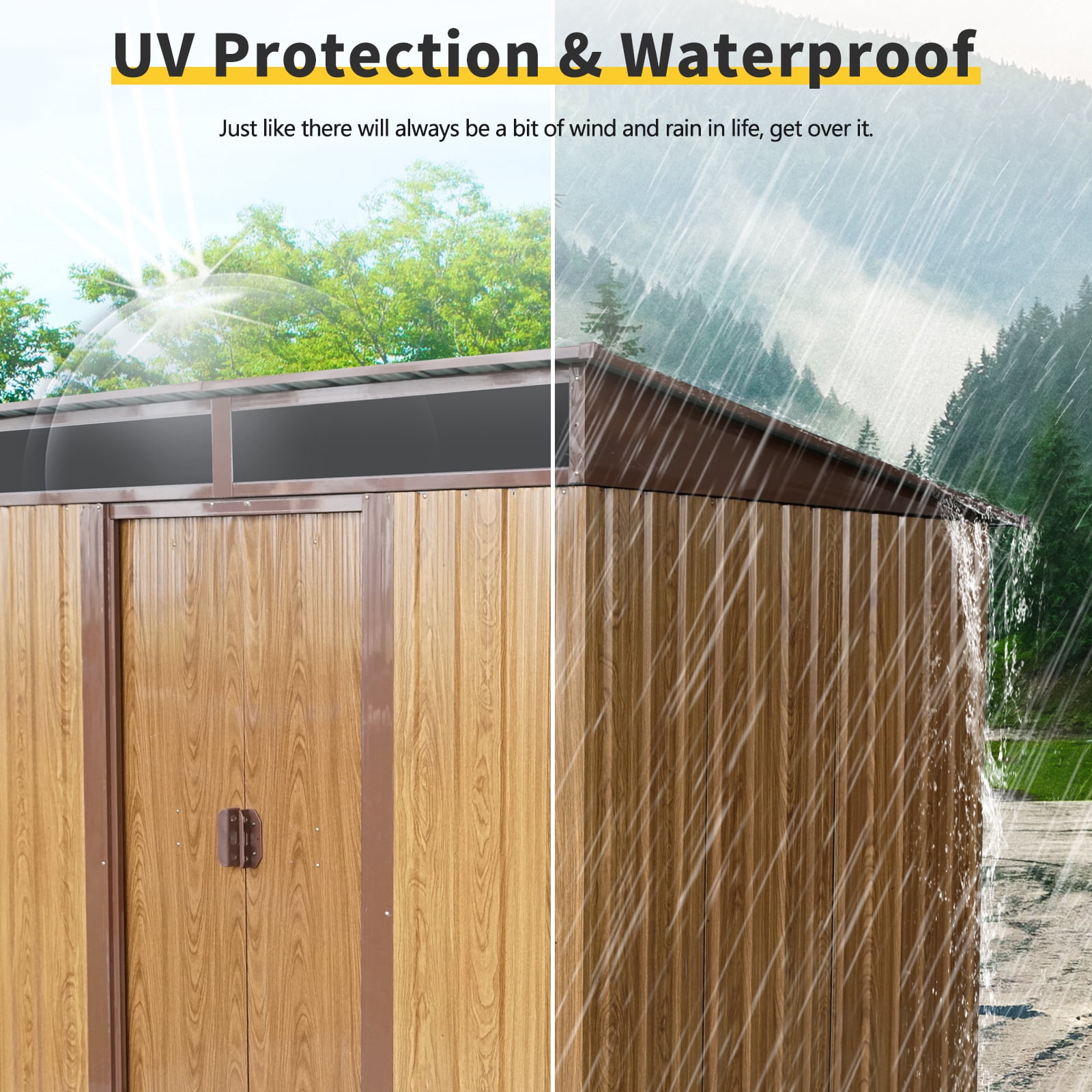 AENKYO Outdoor storage sheds 6FTx5FT Pent roof with Double Lockable Doors for Backyard Patio Lawn - Coffee