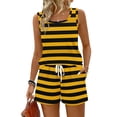 thumbnail image 2 of Iaqnaocc 2 Piece Sets for Women Casual Womens Short Sets Square Neck Tank Top and Shorts Summer Striped Set Vacation Outfits for Women Yellow 3XL, 2 of 6