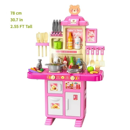 Lucky Doug Toddler Play Kitchen Toys for Girls 3-6 Years, 30.7 in/ 78 cm, Girls Play Pretend Toys Kitchen with Light Sound Spray, Gift for Toddlers Girls