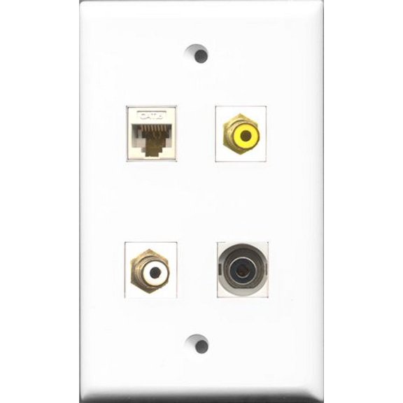 RiteAV 1 Port RCA White and 1 Port RCA Yellow and 1 Port 3.5mm and 1 Port Cat6 Ethernet White Wall Plate